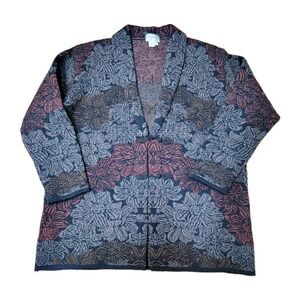 Cherry Lewis Womens Wool Cardigan Sweater Floral Size Large Vintage